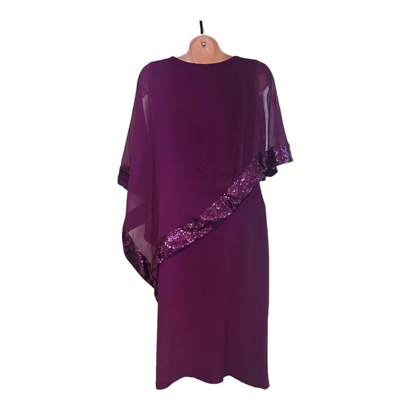 Midnight Velvet Sequin Trim Cocktail Party Formal Berry MOB Clarice Cape Dress - Picture 7 of 13